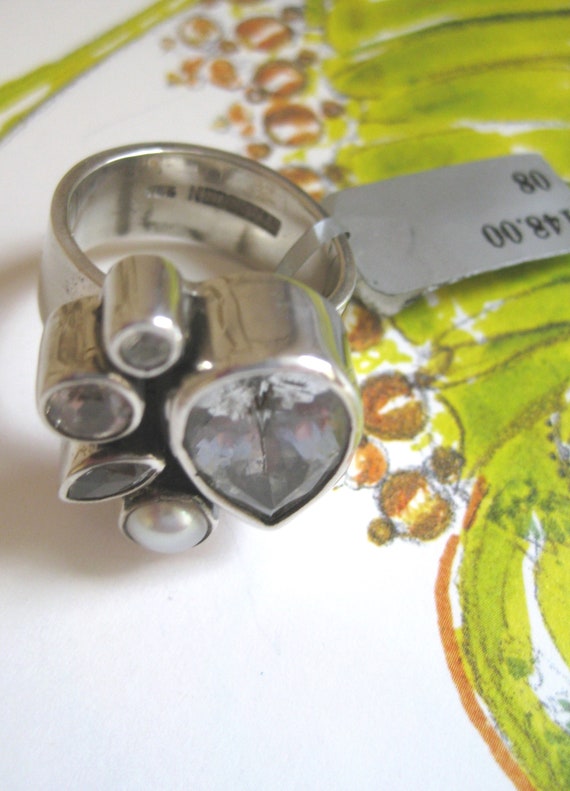 Vintage Pear Jewel Cocktail Ring, Pearl Rhineston… - image 6