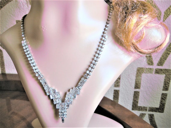Vintage Choker Necklace, Clear Ice Rhinestones, S… - image 5