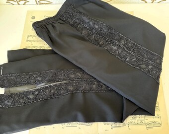 Pantalón de noche vintage, Jkara NY, negro, con cuentas de vidrio decorativas, pierna ancha, talla PM