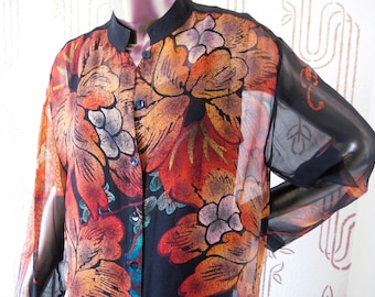 VTG '90s Y2K Chico's 100% Silk Sheer Asian Inspired Psychedelic