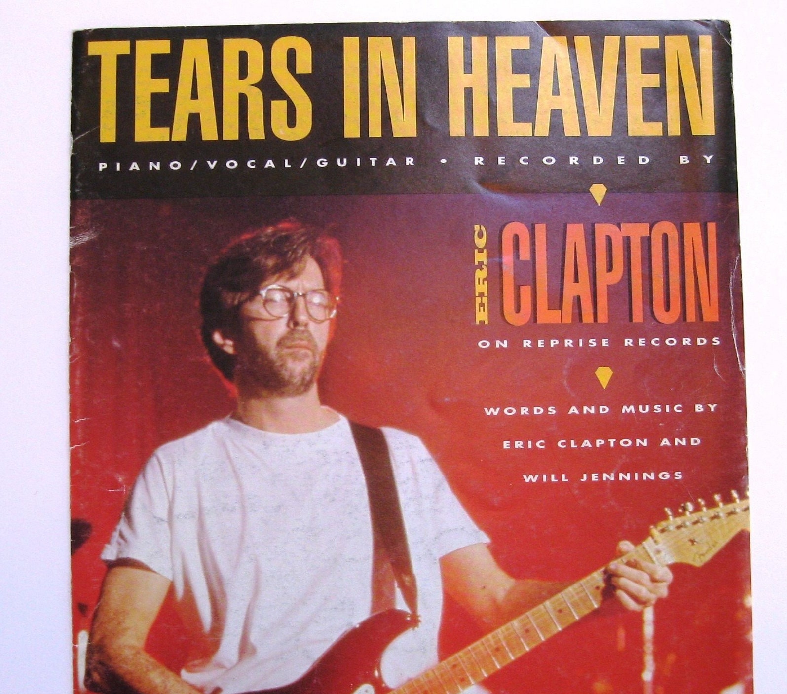 Eric Clapton Tears In Heaven Song Lyric Vintage Quote Print - Red Heart  Print