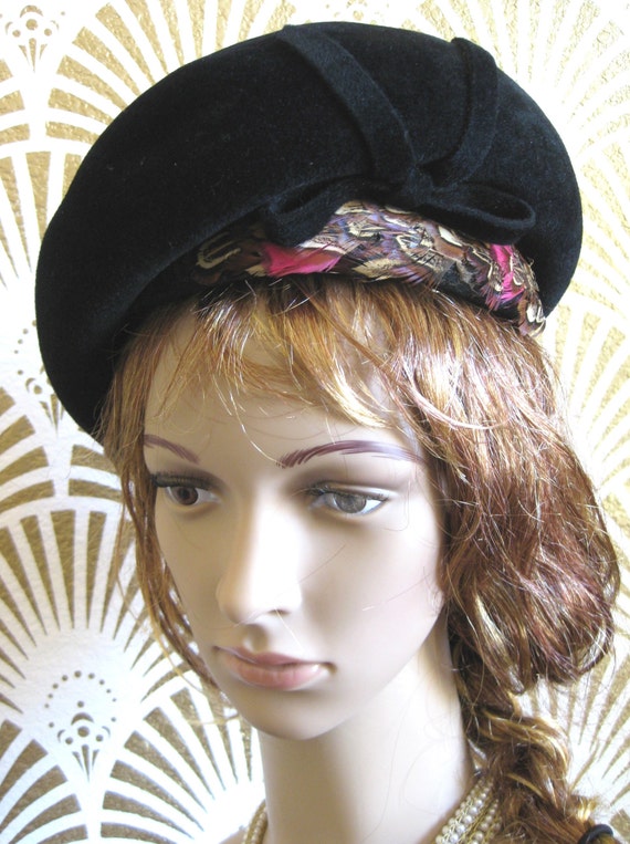 ERNIE, Designer Vintage Hat, Signed, Black Wool F… - image 6