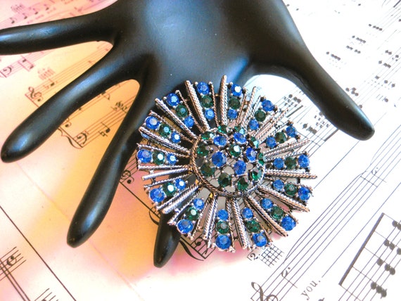 Vintage Statement Brooch, Sparkling Faceted Blue … - image 7