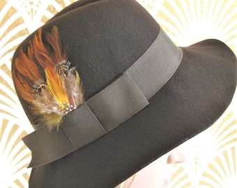 Vintage Betmar Wool Hat in Brown with Gold Detailed Ribbon & Feather Accent BETMAR Fedora Chocolate Brown Wool Hat/best Quality Elegant  main image 4