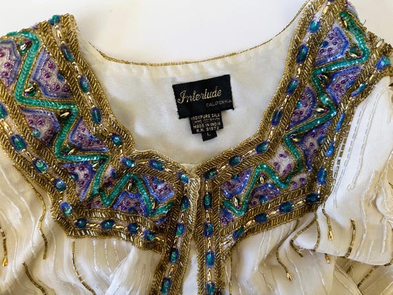 Vintage Beaded Silk Jacket, INTERLUDE Designer, S… - image 4