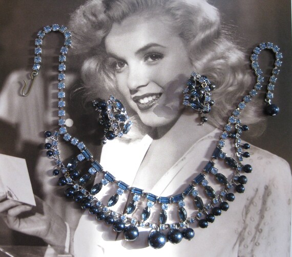 Vintage Rhinestones and Beaded Necklace and Clip-… - image 2