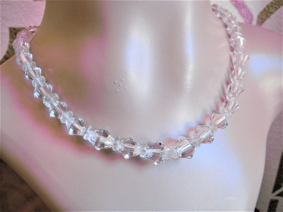 Faceted Clear Beaded Necklace, Graduated Beads, D… - image 4