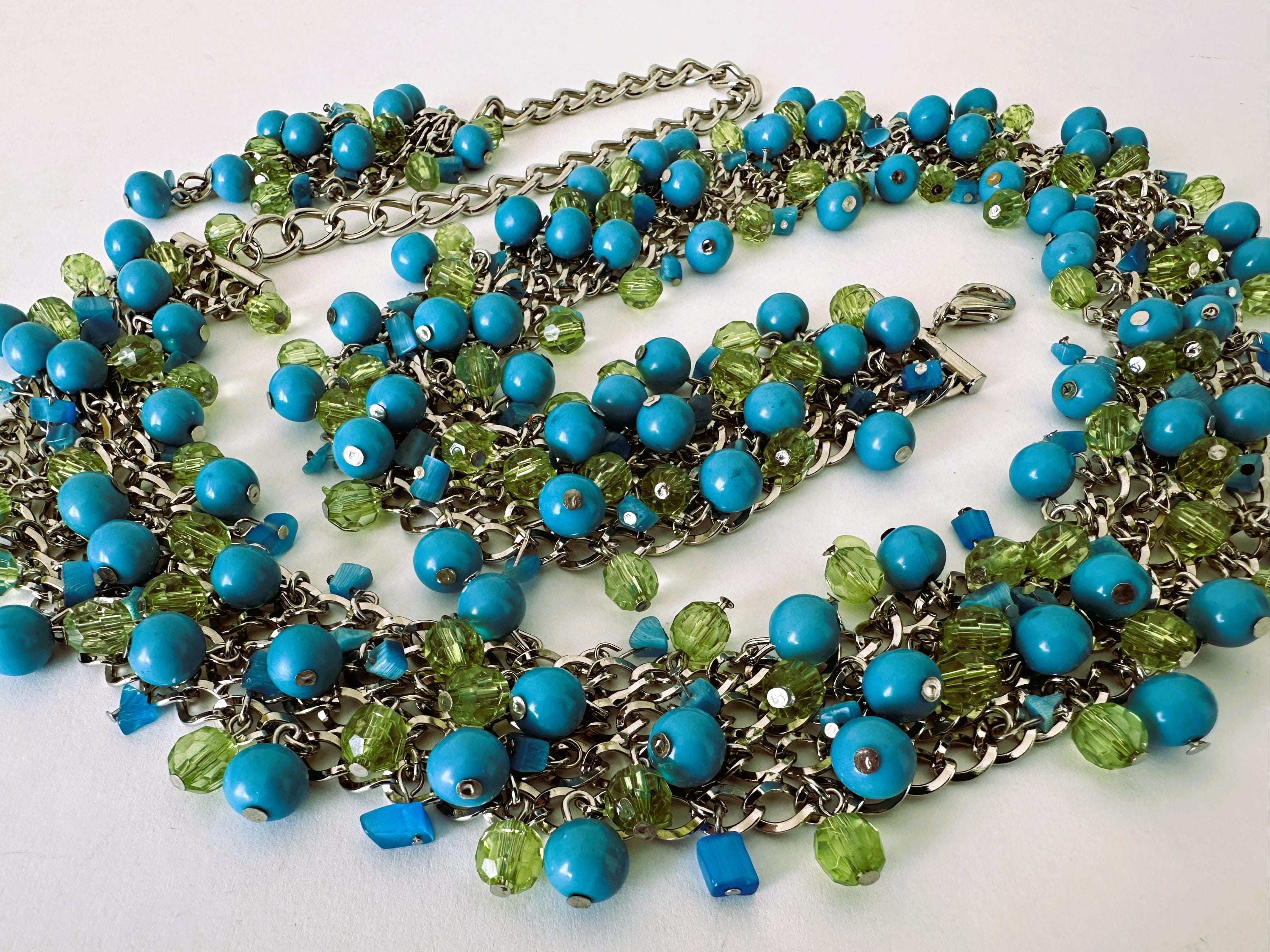 Turquoise Beaded Chain Statement Belt 2008 Christian Dior by Galliano Runway Turquoise Crystal  main image 2