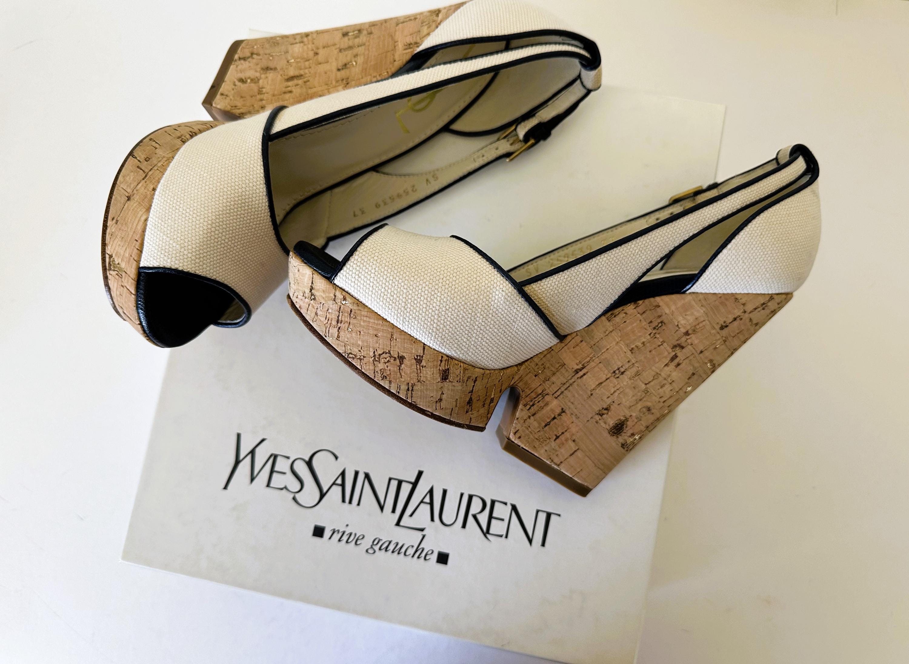 YSL Rive Gauche Couture Pumps: White Tweed & Blue Leather, Size 37