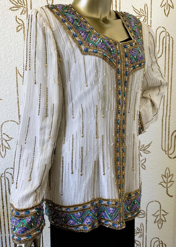 Vintage Beaded Silk Jacket, INTERLUDE Designer, S… - image 3