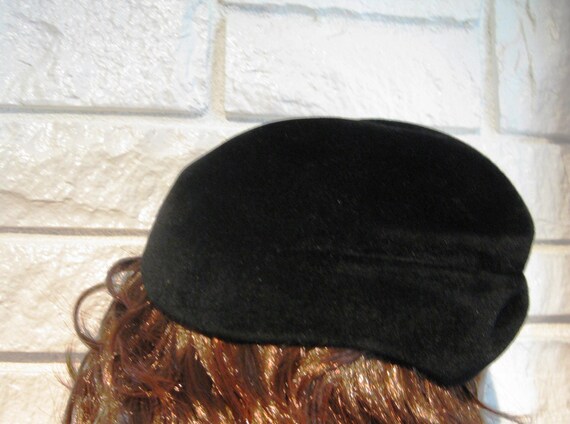 Asymmetrical Hat, Black Wool Velour, Hat with Bea… - image 9