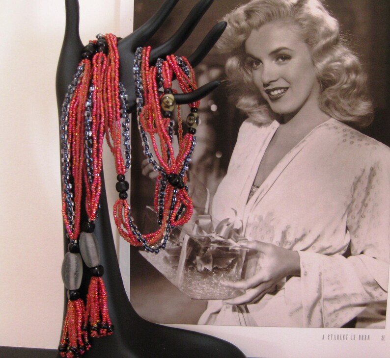 Dazzling Costume Jewelry 1920s Flapper Style Necklace Multi Strand Long Beaded NecklaceTie Belt