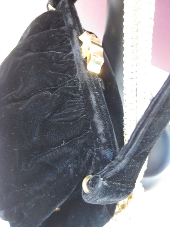 Vintage Black Velvet Evening Handbag, Small Coin … - image 4