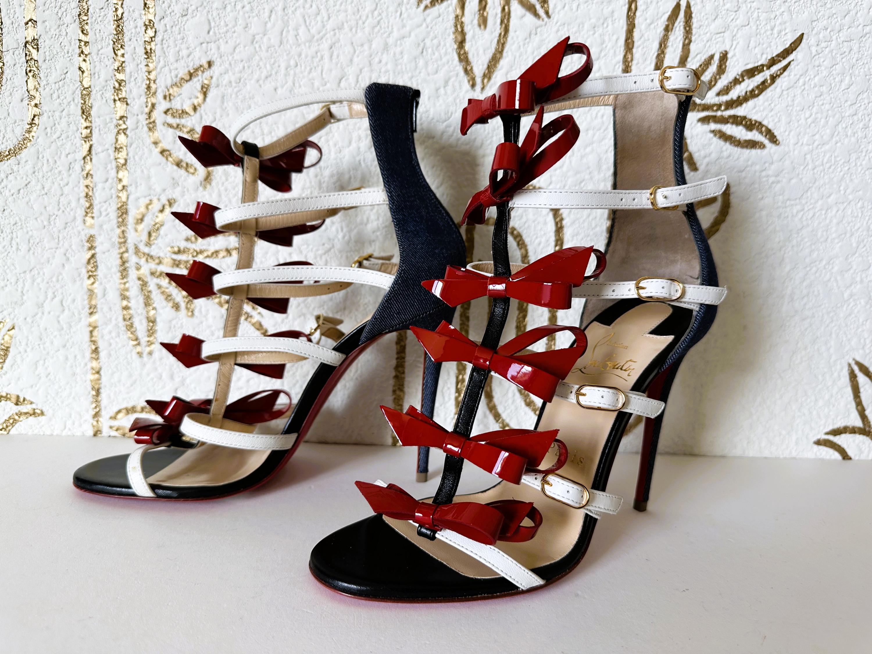 Christian Louboutin ルブタン リボンサンダル ハイヒール クリスチャン・ルブタン ボウサンダル、レッドパテントレザー