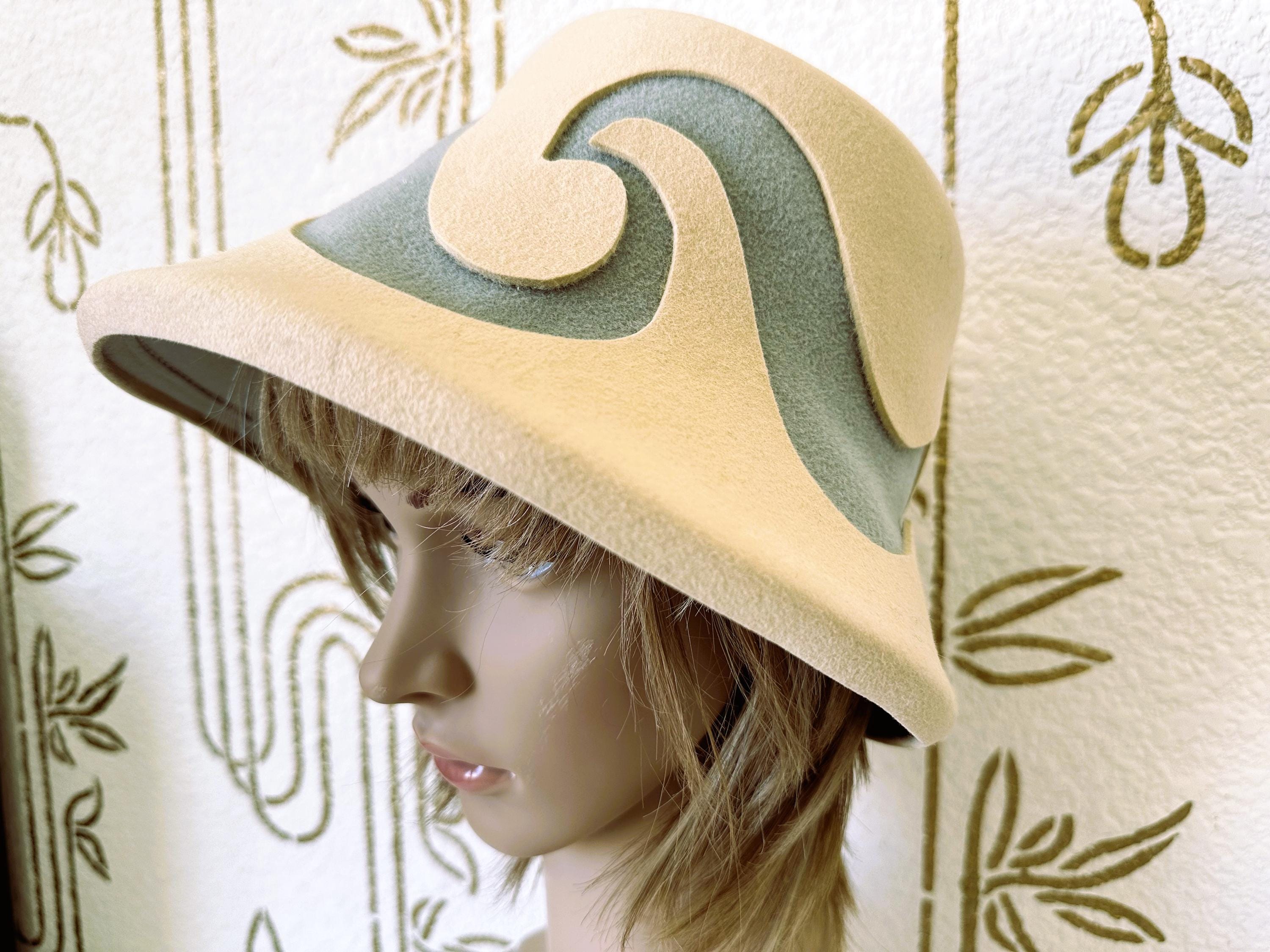 VTG B Michael Felted Wool Hat Wool Felt Hat, Designer B Michael, Green, Yellow, Vintage  main image 2