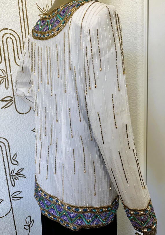Vintage Beaded Silk Jacket, INTERLUDE Designer, S… - image 7