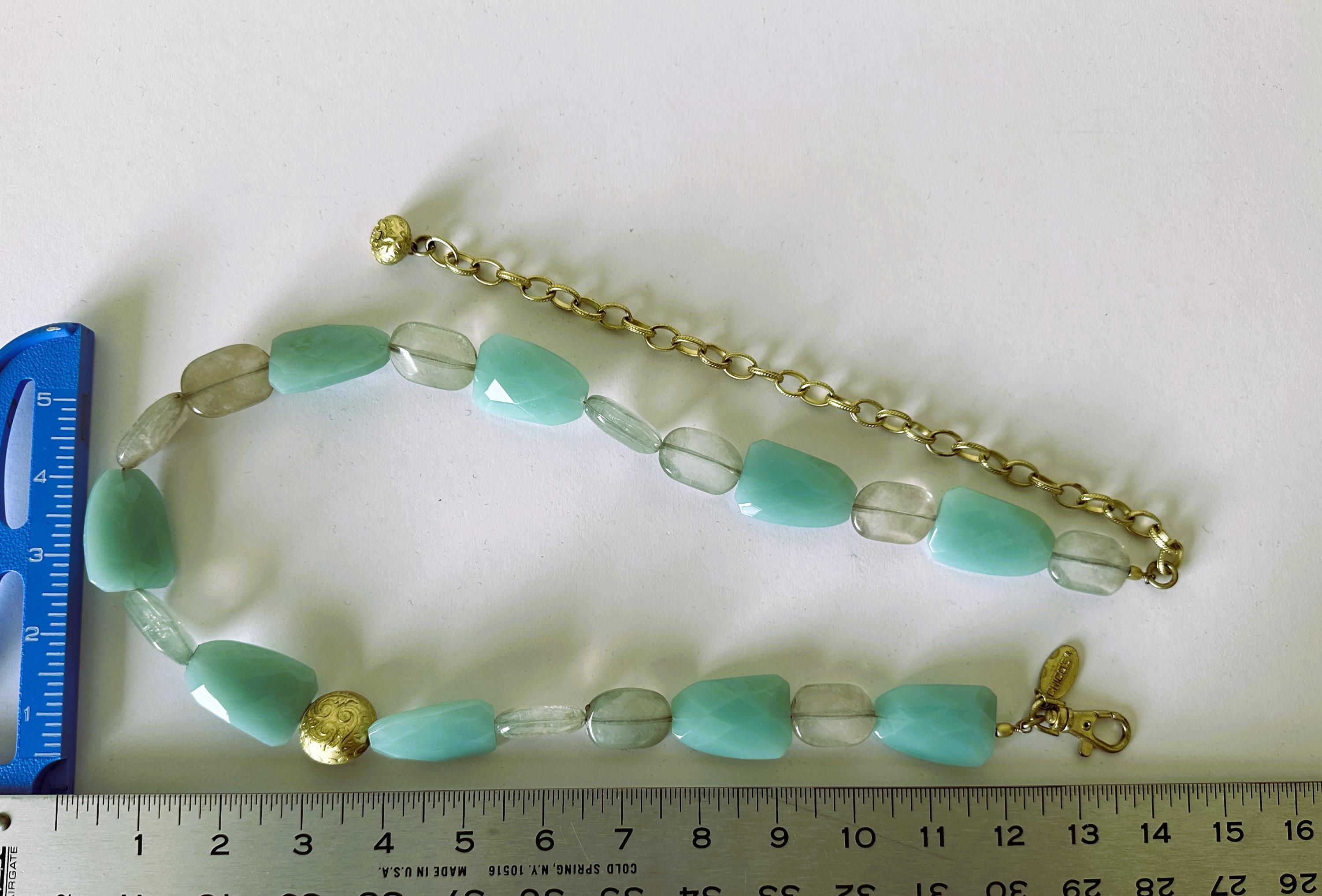 Chico\'s Silver and Turquoise Beaded Chain Belt Belt, Turquoise Art Glass Beaded, Gold Chain, Signed Chico main image 3
