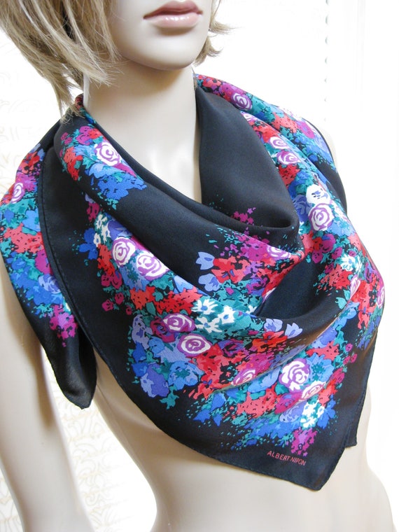 Vintage ALBERT NIPON Silk Scarf: Floral Design, M… - image 3