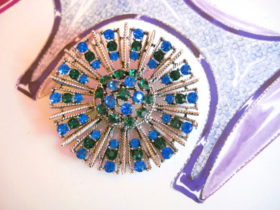 Vintage Statement Brooch, Sparkling Faceted Blue … - image 3