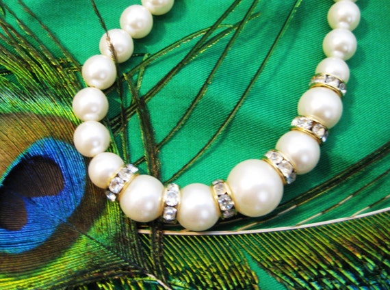 NAPIER PAT. 4.774.743 Pearl Necklace Accented With Clear