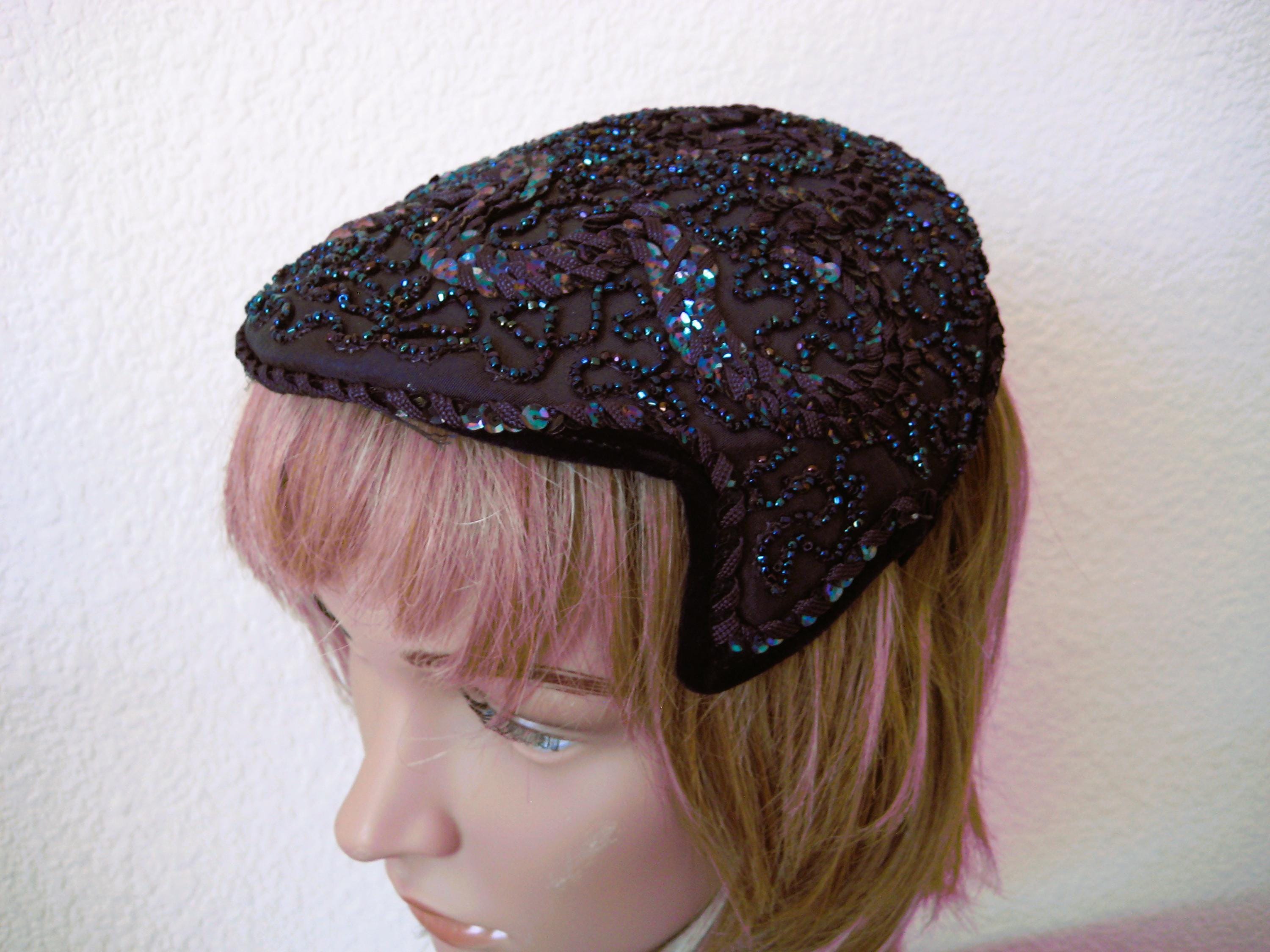 Beaded Caplet Hat, PIERCE Designer, Vintage 1950s Glamour - Etsy