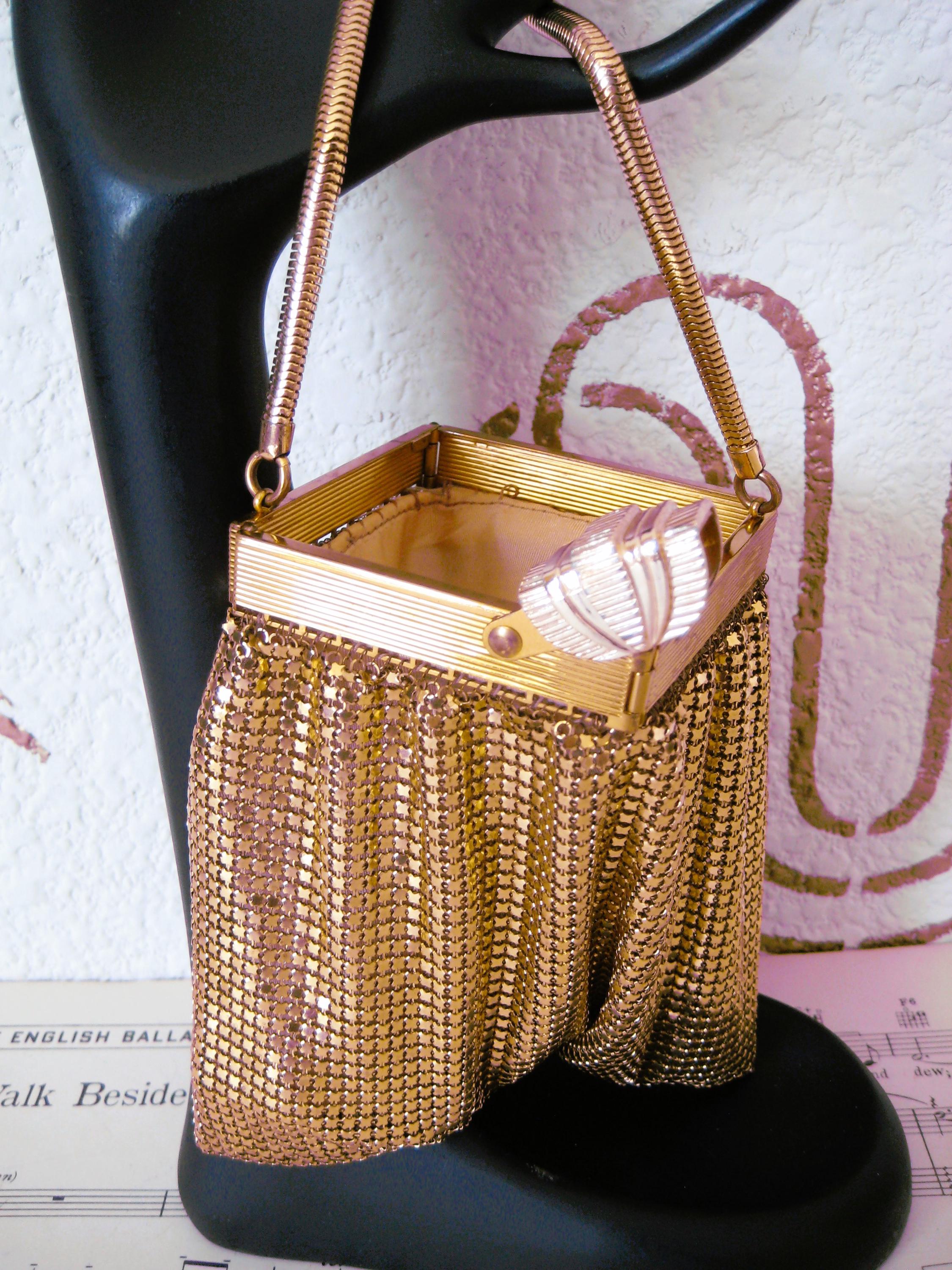 VINTAGE USA製 ホワイティング＆デイビス メタルビーズ2wayバッグ Whiting&Davis】Metallic chain mini bag（ハンドバッグ