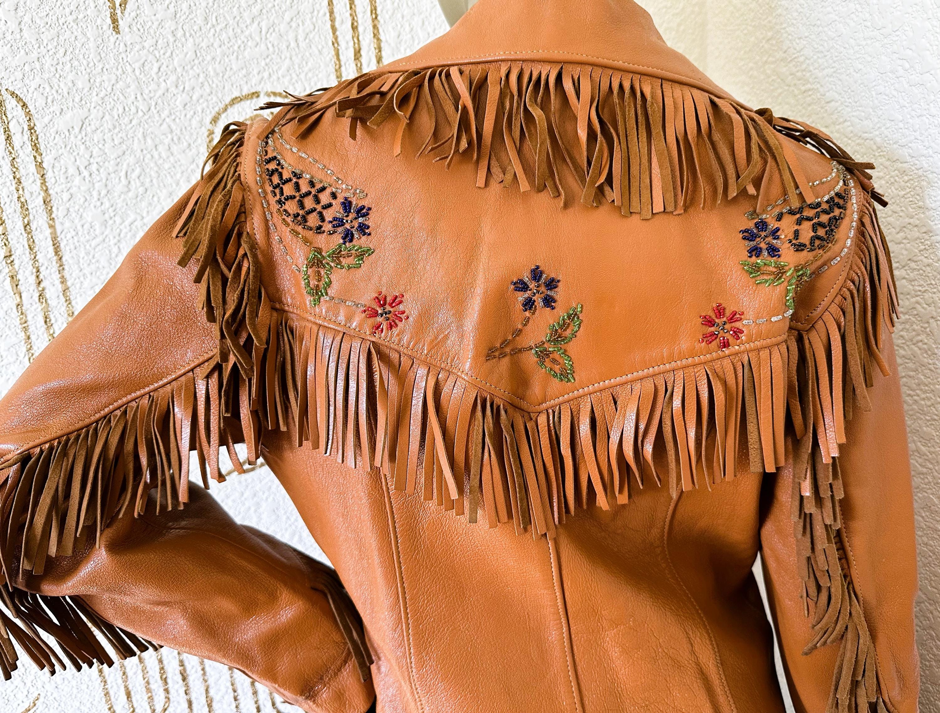 ジャケット・アウター reel of lyricism CHRIS LINE ORIGINALS Beaded Leather Fringed Jacket, Brown