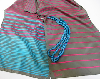 Vera Neumann Schal : Pink & Aqua Lines , 1970s Designer, Vintage