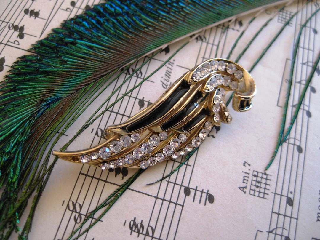 D'ORLAN Signed Brooch, Graceful Wing Design, Enameled and Elegant
