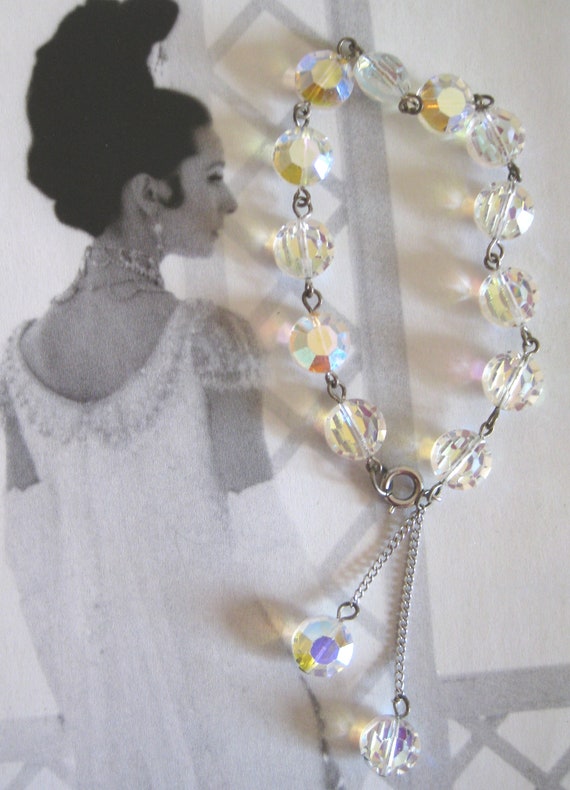 Aurora Borealis Faceted Crystal Bead Bracelet wit… - image 7