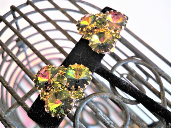 Vintage Watermelon Clip-on Earrings, Rivoli Glass… - image 3