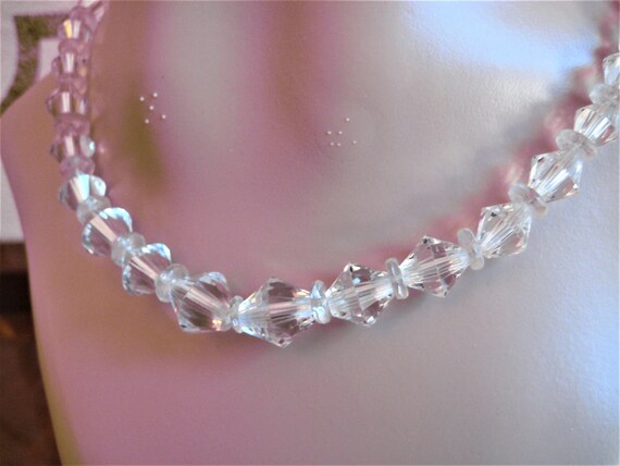 Faceted Clear Beaded Necklace, Graduated Beads, D… - image 8