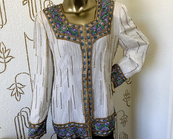 Vintage Beaded Silk Jacket, INTERLUDE Designer, S… - image 5