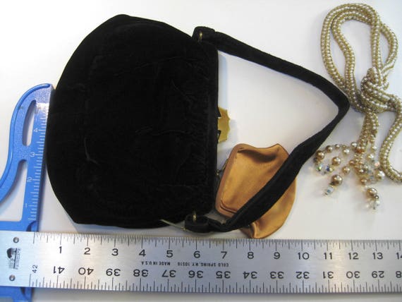 Vintage Black Velvet Evening Handbag, Small Coin … - image 6