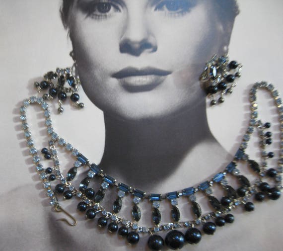 Vintage Rhinestones and Beaded Necklace and Clip-… - image 8