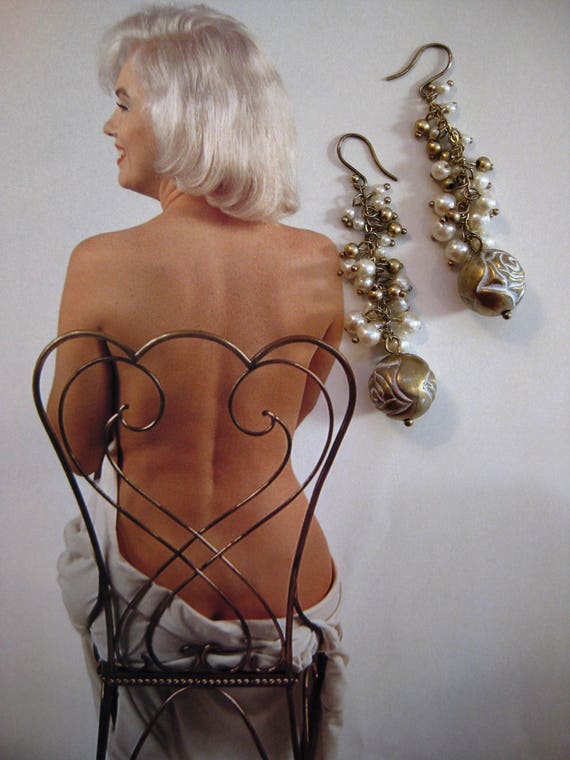 Dangle Earrings, Faux Pearls, Gold Tone Metal Bea… - image 8