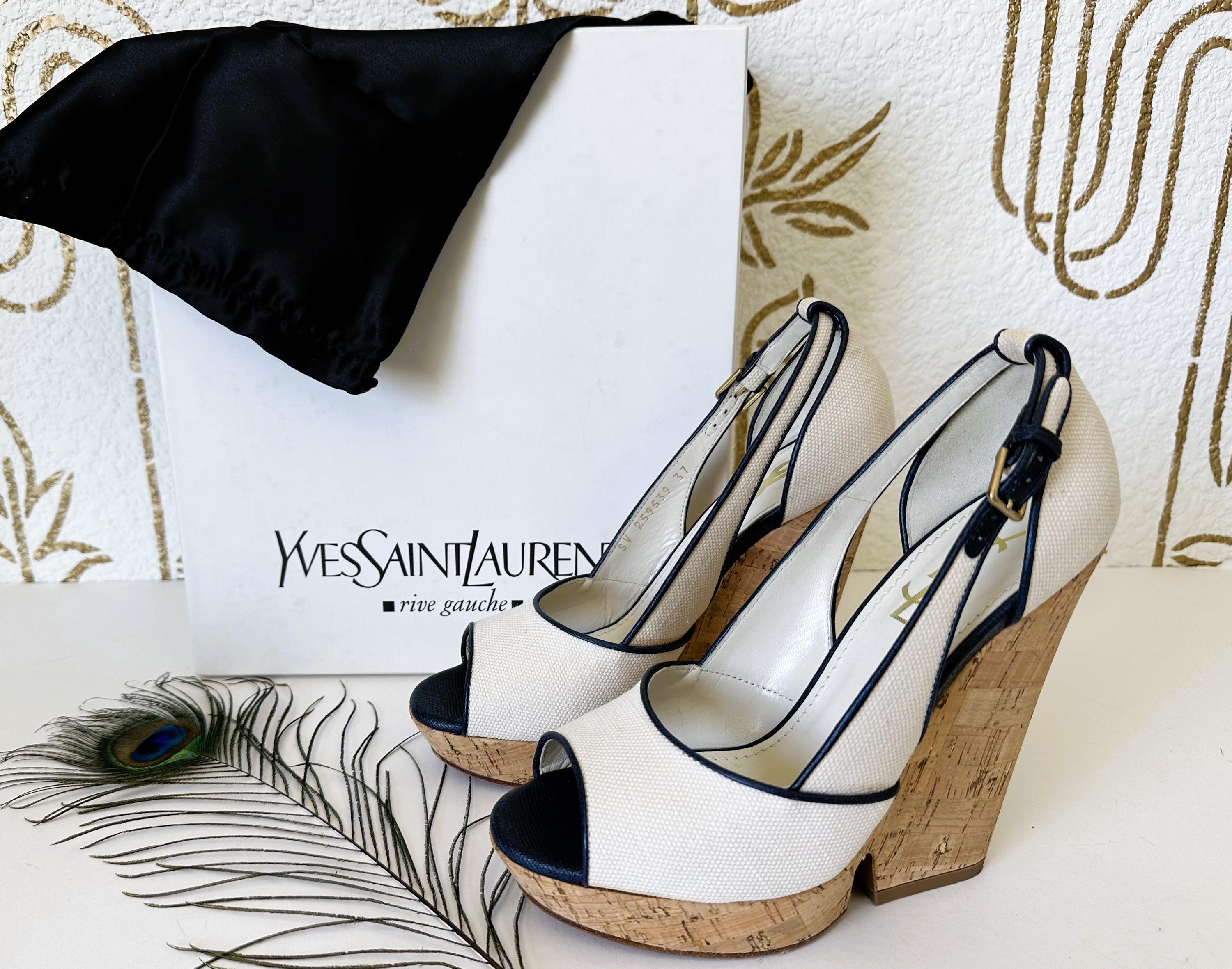 YSL Rive Gauche Couture Pumps: White Tweed & Blue Leather, Size 37
