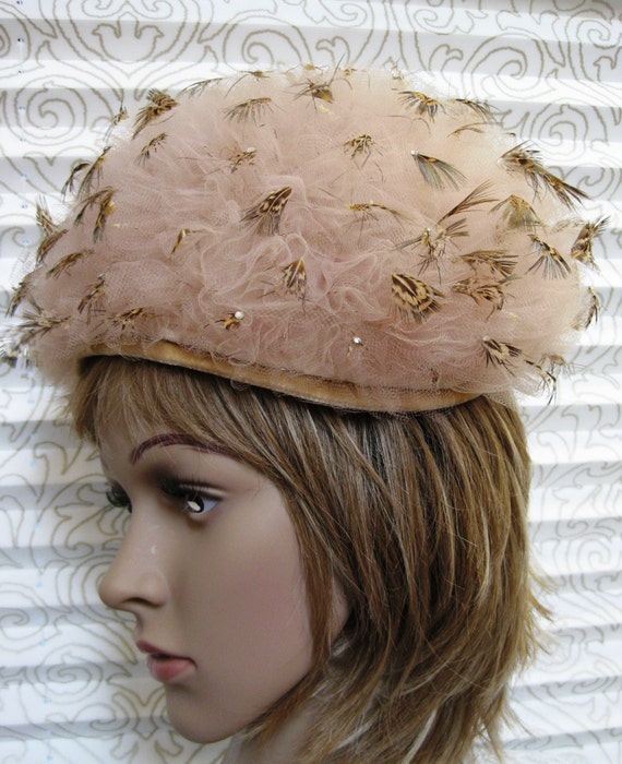 Jack Mcconnell Couture Hat, Red Feather, Gold Lace, Vintage  display picture 1