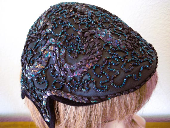 Beaded Caplet Hat, PIERCE Designer, Vintage 1950s Glamour - Etsy display picture 1