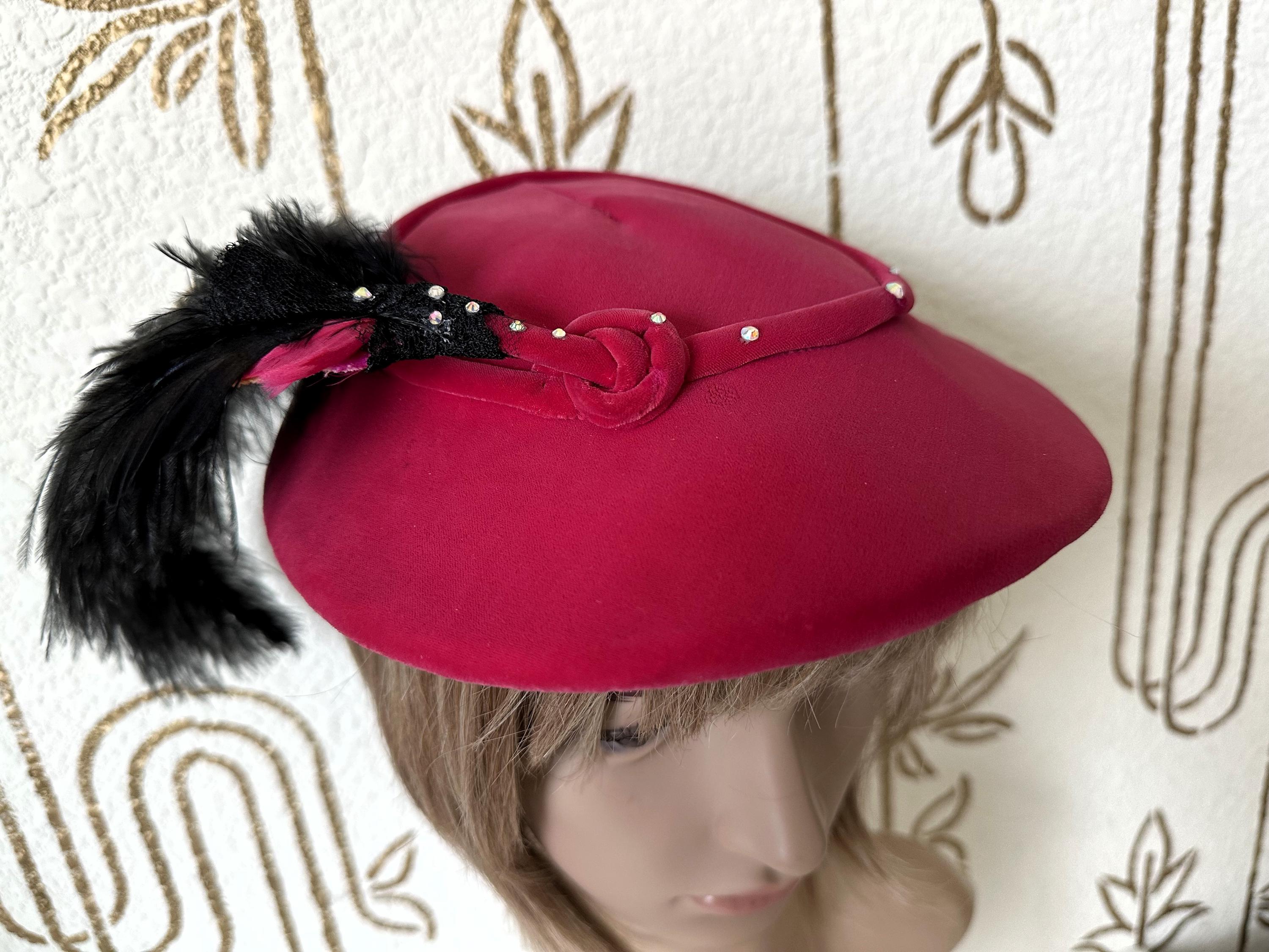 Embellished Pink Pillbox Hat with Black Bead Accents vintage Rose Nude Pink Pillbox Fascinator, Rhinestone Mesh, Occasion  main image 3