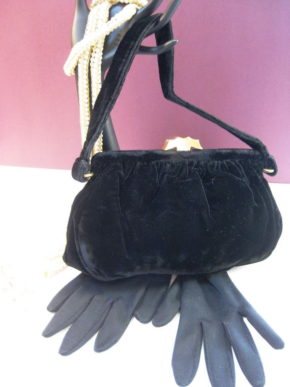 Vintage Black Velvet Evening Handbag, Small Coin … - image 2