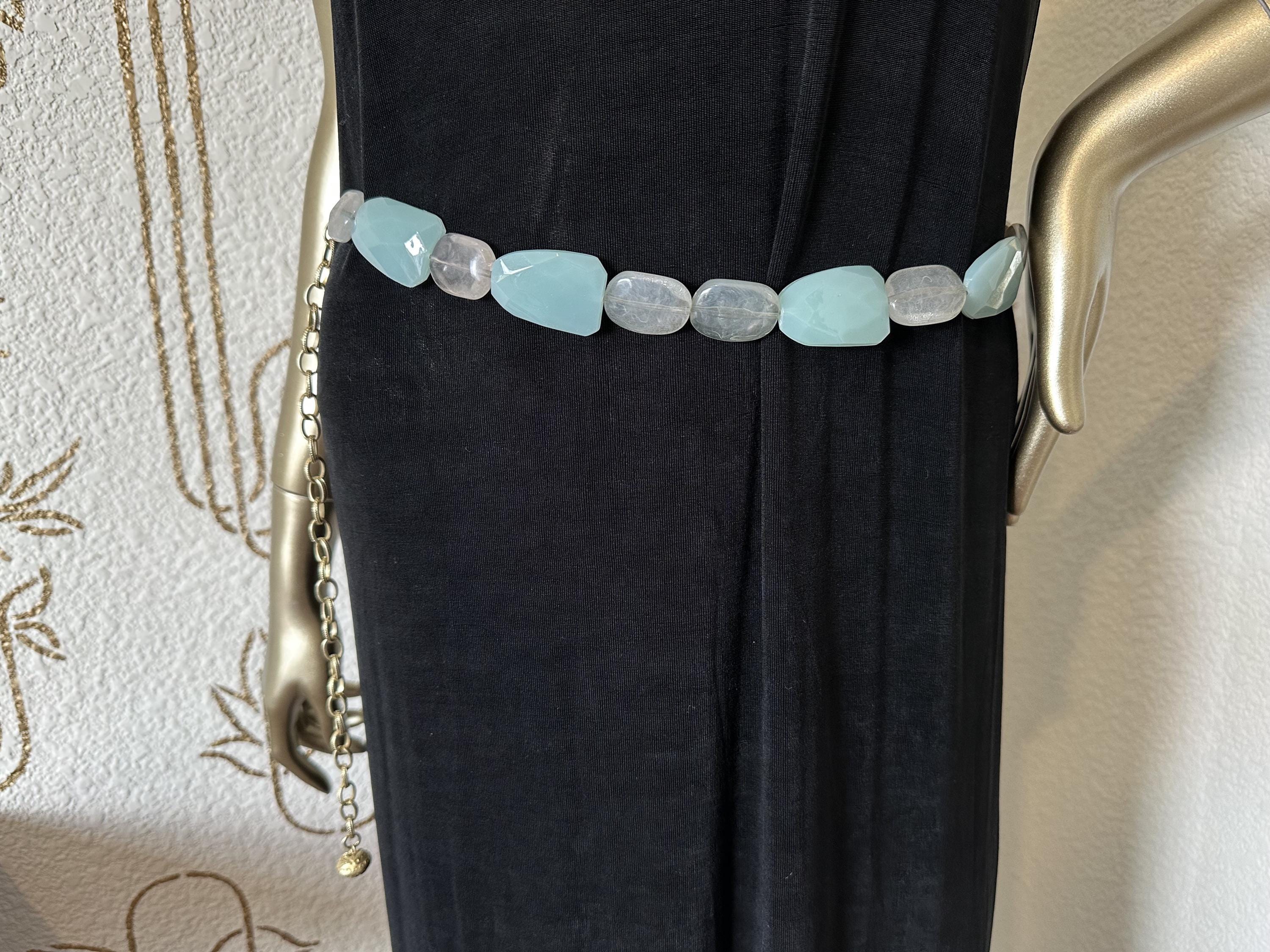 Chico\'s Silver and Turquoise Beaded Chain Belt Belt, Turquoise Art Glass Beaded, Gold Chain, Signed Chico main image 4