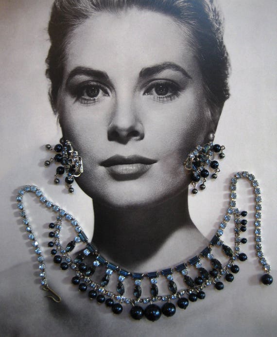 Vintage Rhinestones and Beaded Necklace and Clip-… - image 6