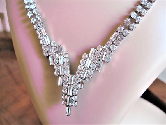 Vintage Choker Necklace, Clear Ice Rhinestones, S… - image 8