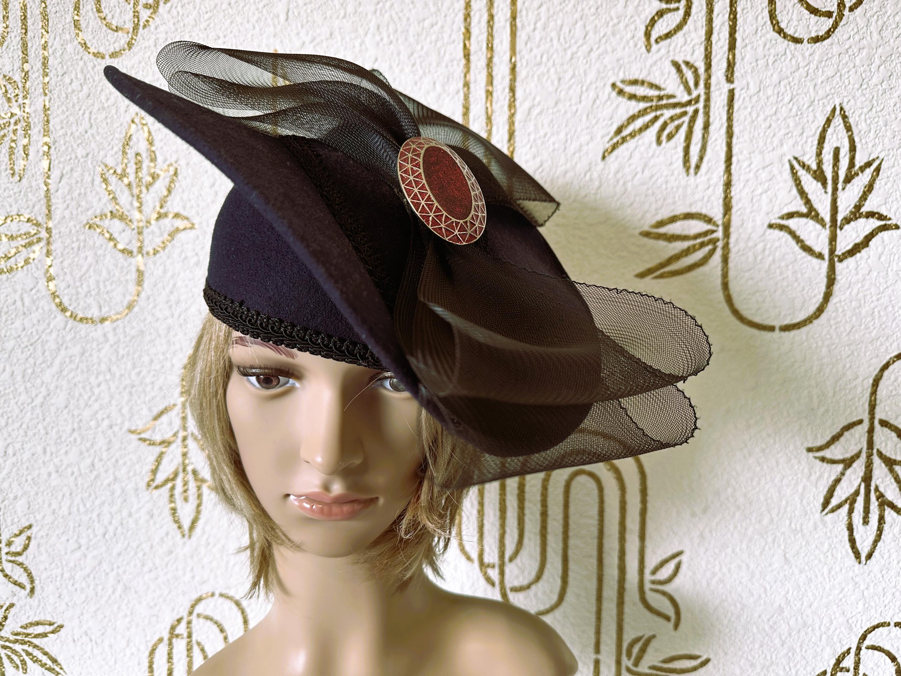 Hat, Wool Avant Garde, Sculpted Dark Blue, Bow Accent  display picture 3