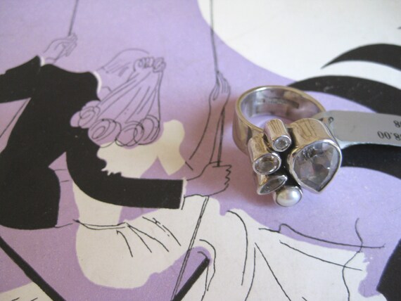 Vintage Pear Jewel Cocktail Ring, Pearl Rhineston… - image 3