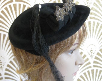 Velvet Hat, Designer Jane Morgan, Embroidered Trim, Black  display picture 3