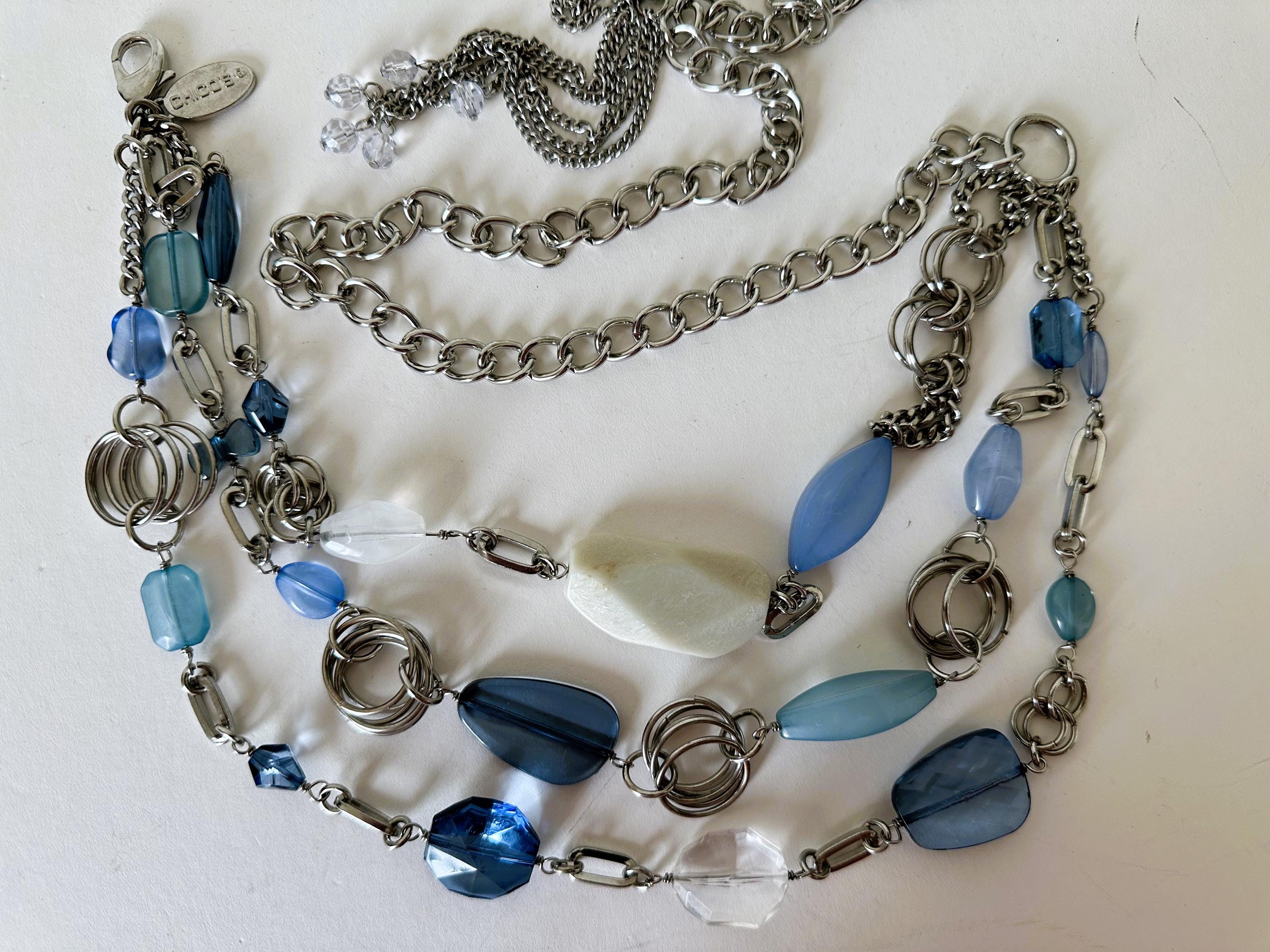 Chain Belt, Beaded With Blue, White, Clear Art Glass Beads  display picture 2