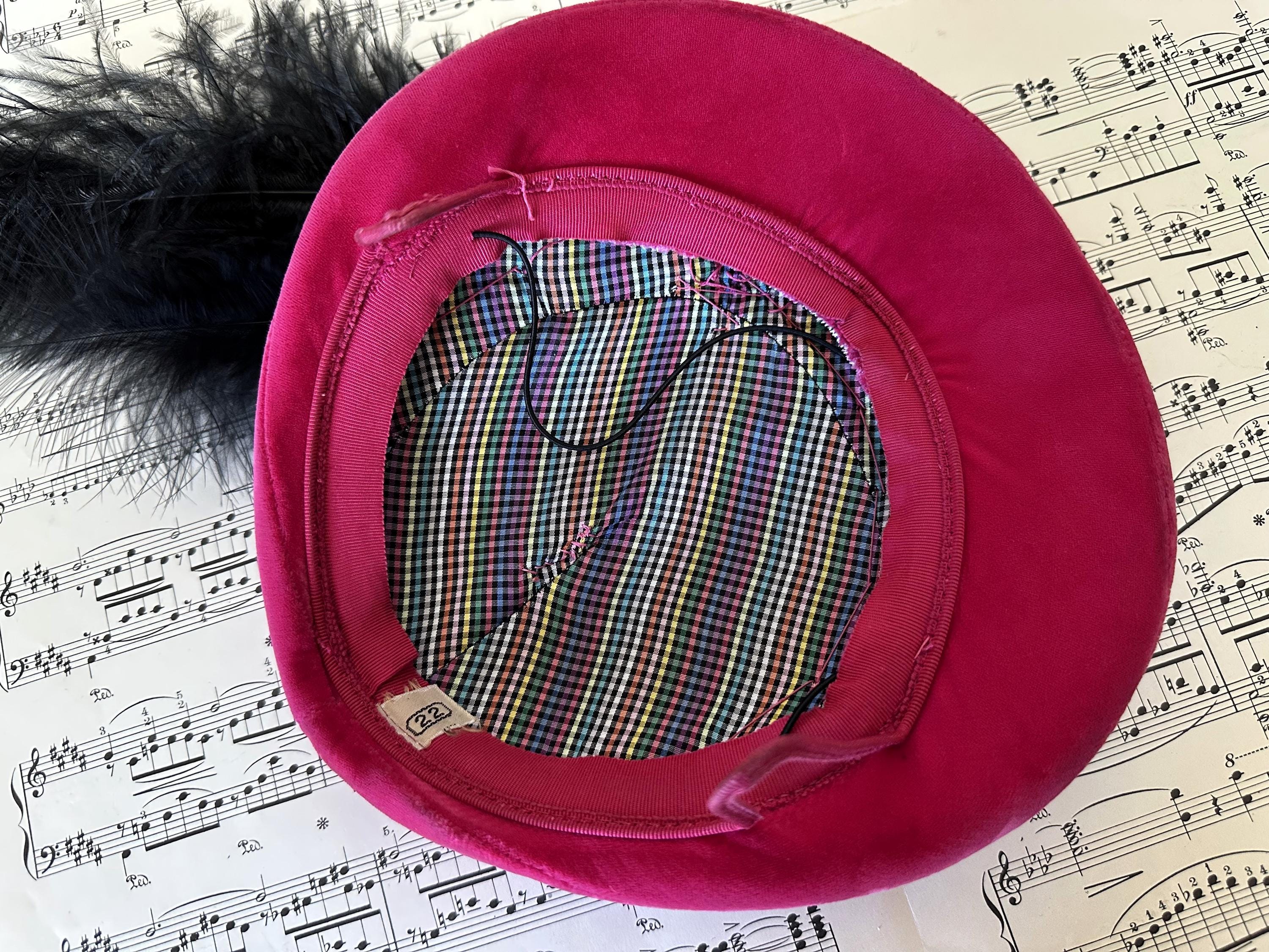 Vintage Hat, Fuchsia Pink Velvet, Feather and Rhinestone  display picture 3