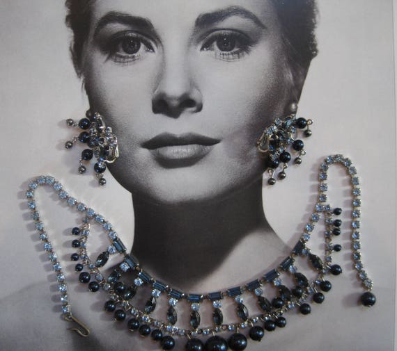 Vintage Rhinestones and Beaded Necklace and Clip-… - image 3